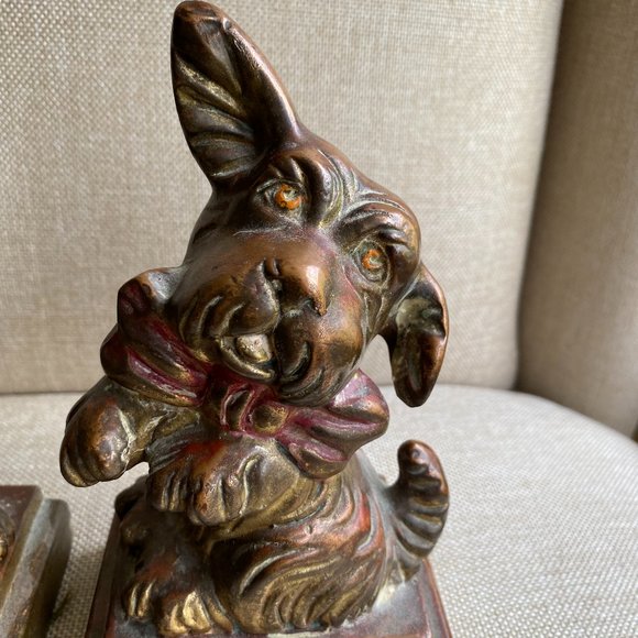 Armor Bronze Co. Puppy Dog with Bow Book Ends 1930's - Picture 2 of 12